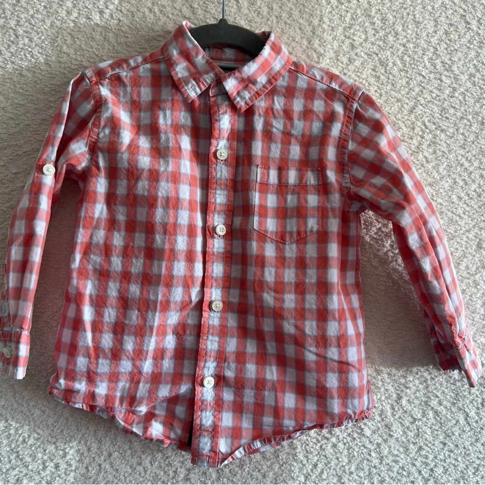 Janie And Jack Toddler Boys Button Down Plaid‎ Dress Shirt Size 18-24 Months